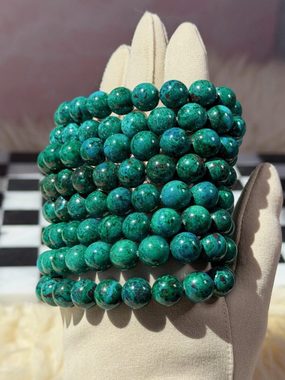 Red Vein Chrysocolla Beaded Bracelet (Bead size: 10mm)